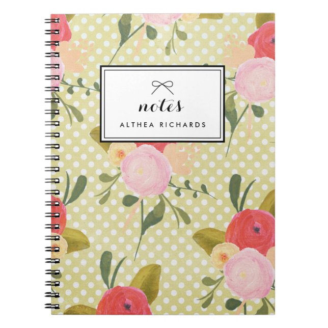 Caderno Espiral Notebook Personalizado Padrão Bolinhas Floral (Frente)