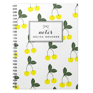 Caderno Espiral Notebook personalizado padrão de cerejas amarelas