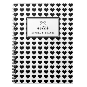 Caderno Espiral Notebook Personalizado Padrão de Corações Negros