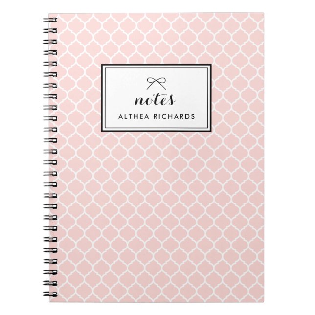 Caderno Espiral Notebook Personalizado Padrão de Quatrefoil Cor-de (Frente)