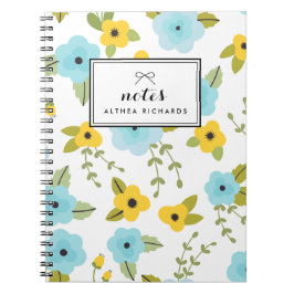 Caderno Espiral Notebook Personalizado Padrão Floral Amarelo e Azu