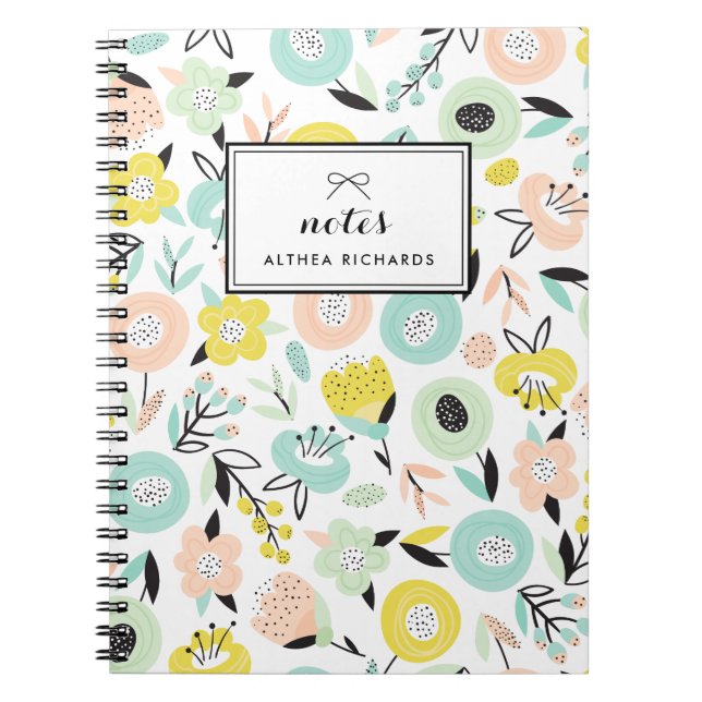 Caderno Espiral Notebook Personalizado Padrão Floral Colorido Past (Frente)