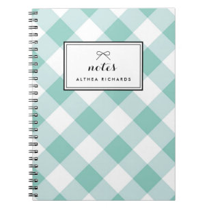 Caderno Espiral Notebook Personalizado Padrão Gingham Azul