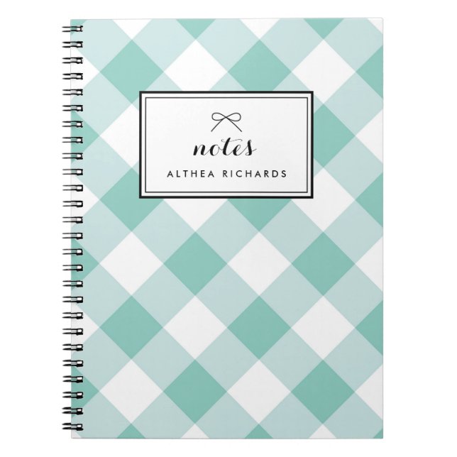 Caderno Espiral Notebook Personalizado Padrão Gingham Azul (Frente)