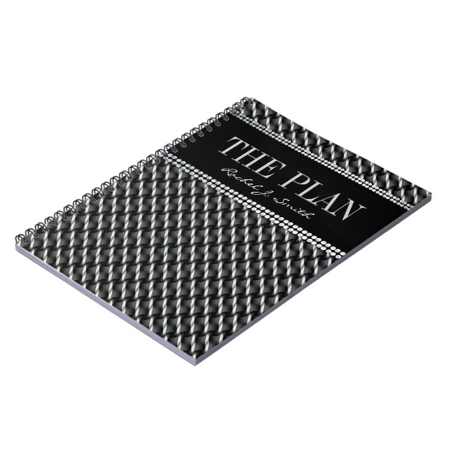 Caderno Espiral Notebook Personalizado Padrão Têxtil Escuro Preto (Left Side)