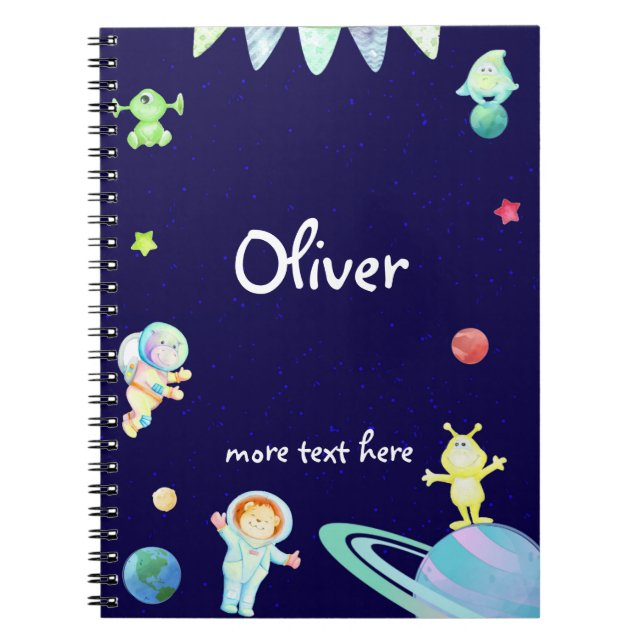 Caderno Espiral Notebook personalizado para crianças astronautas d (Frente)