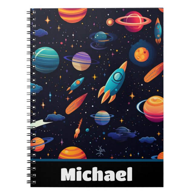 Caderno Espiral Notebook Personalizado para Crianças de Foguetes d (Frente)