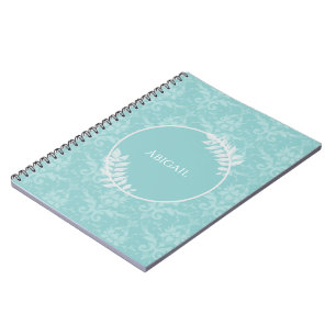 Caderno Espiral Notebook Personalizado para Damasco Elegante Teal