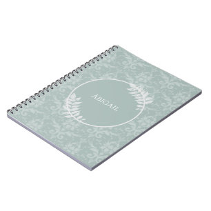 Caderno Espiral Notebook Personalizado para Damasco Elegante Verde