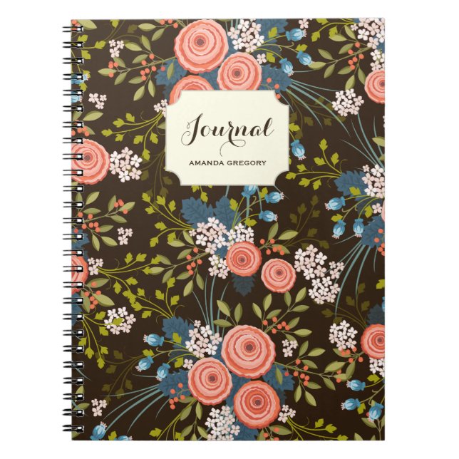 Caderno Espiral Notebook Personalizado para Jardim Floral de Rosas (Frente)