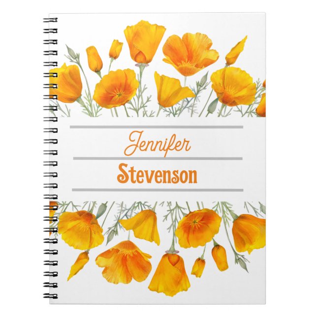 Caderno Espiral Notebook Personalizado Poppies Amarelo da Califórn (Frente)