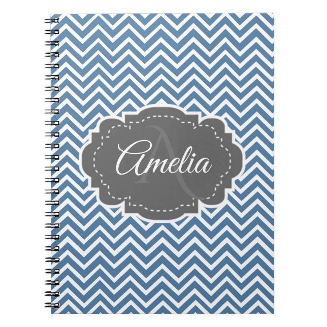 Caderno Espiral Notebook Personalizado por Chevron Azul (Frente)