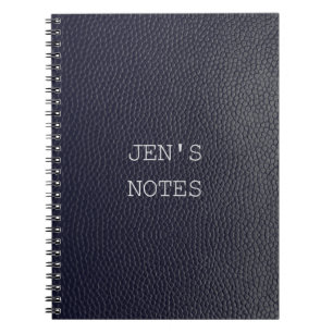 Caderno Espiral Notebook Personalizado Preto/Azul Couro/Pele