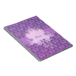 Caderno Espiral Notebook personalizado roxo, damasco elefante