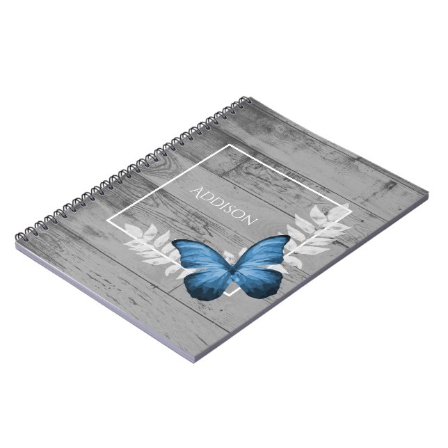 Caderno Espiral Notebook Personalizado Russo de Borboleta Azul (Left Side)