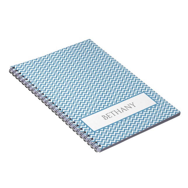 Caderno Espiral Notebook Personalizado Simples Chevron Azul (Lado Direito)