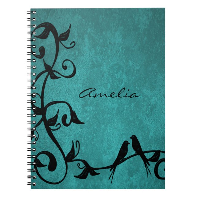Caderno Espiral Notebook Personalizado Teal Lovebird (Frente)
