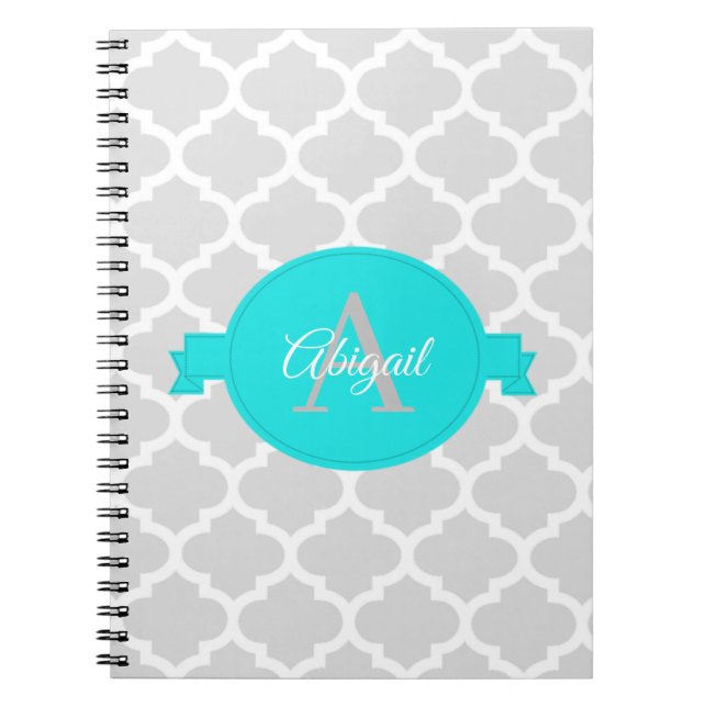 Caderno Espiral Notebook personalizado Turquoise Quatrefoil (Frente)