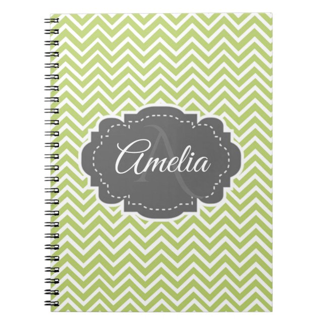 Caderno Espiral Notebook Personalizado Verde Chevron (Frente)