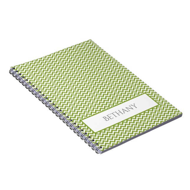 Caderno Espiral Notebook Personalizado Verde Simples Chevron (Lado Direito)