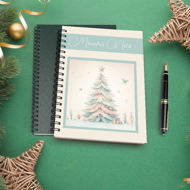 Caderno Espiral Notebook personalizado Vintage pálido Feliz Natal (Vintage pale Merry Christmas personalized Notebook)