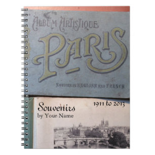 Caderno Espiral Notebook Personalizado Vintage Souvenirs de Paris 