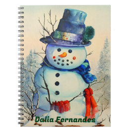 Caderno Espiral Notebook personalizado Watercolor Snowman