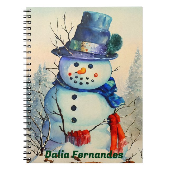 Caderno Espiral Notebook personalizado Watercolor Snowman (Frente)