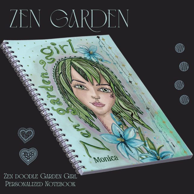 Caderno Espiral Notebook Personalizado Zen Doodle Garden Girl ( Zen doodle Garden Girl Personalized Notebook )