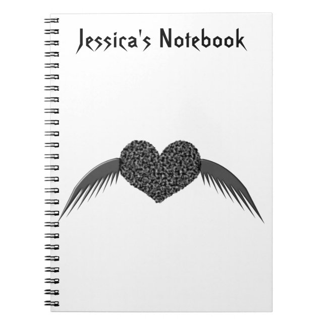 Caderno Espiral Notebook personalizável com coração alado gótico (Frente)