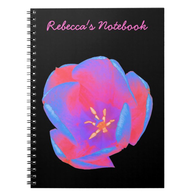 Caderno Espiral Notebook Personalizável com Tulipa Fluorescente (Frente)
