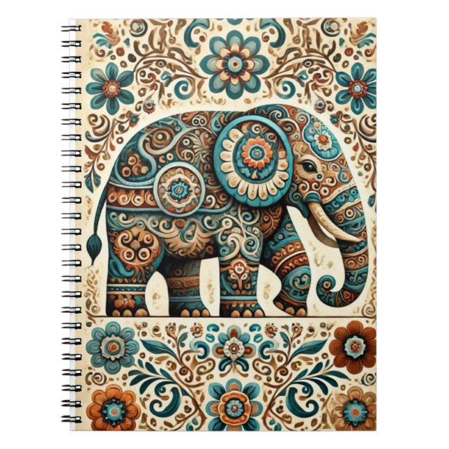 Caderno Espiral Notebook Personalizável Floral Elephant (Frente)