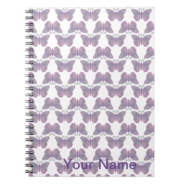 Caderno Espiral Notebook Personalizável Padrão de Borboleta (Frente)