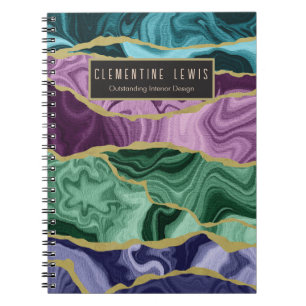 Caderno Espiral Notebook personalizável Peacock Watercolor Agate V