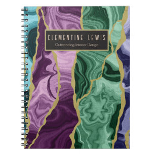 Caderno Espiral Notebook personalizável Peacock Watercolor Agate V