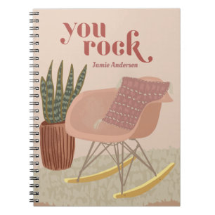 Caderno Espiral Notebook personalizável Rock Boho Rocking Cadeira