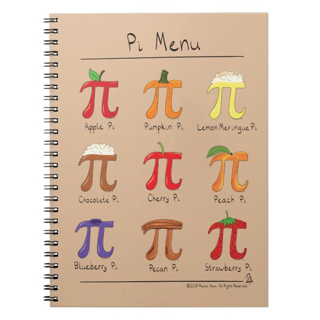 Caderno Espiral Notebook Pi Menu Cute Math Pi Day (Frente)