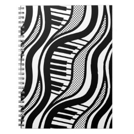 Caderno Espiral Notebook Piano Polka Waves - Preto e Branco Musica