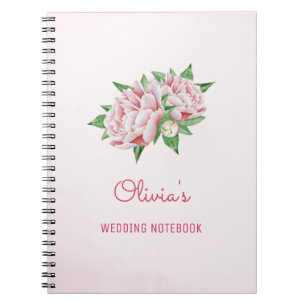 Caderno Espiral Notebook Pink Peony Flowers
