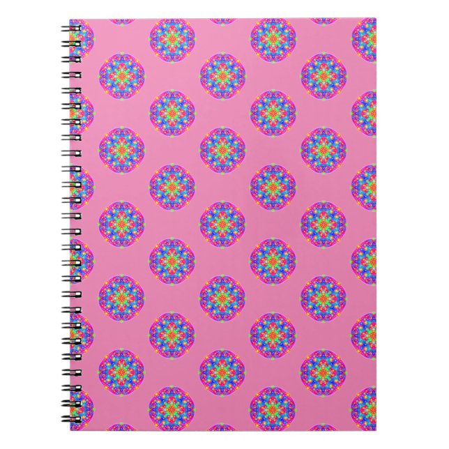 Caderno Espiral Notebook Pink Star Mandala Padrão Boho (Frente)