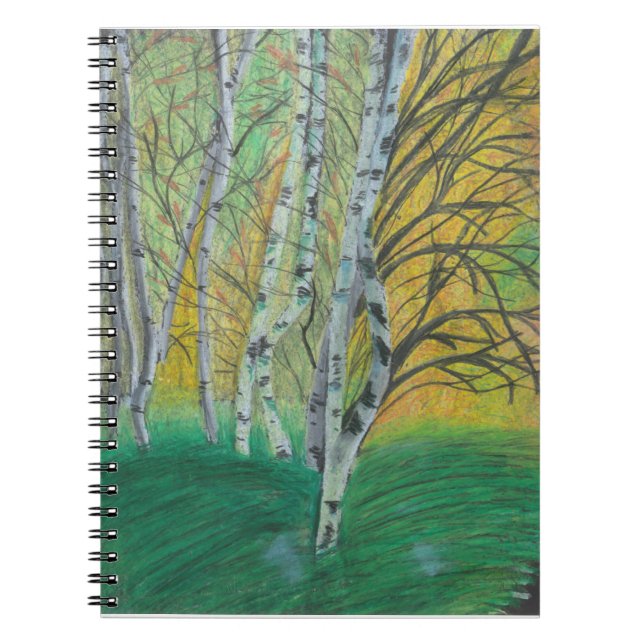 Caderno Espiral Notebook pintado com árvores de passarinho impress (Frente)