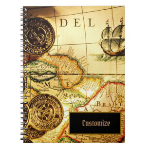 Caderno Espiral Notebook Pirata Dourado do mapa do tesouro