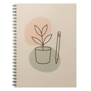 Caderno Espiral Notebook Planta & Lápis - Boho Minimalista