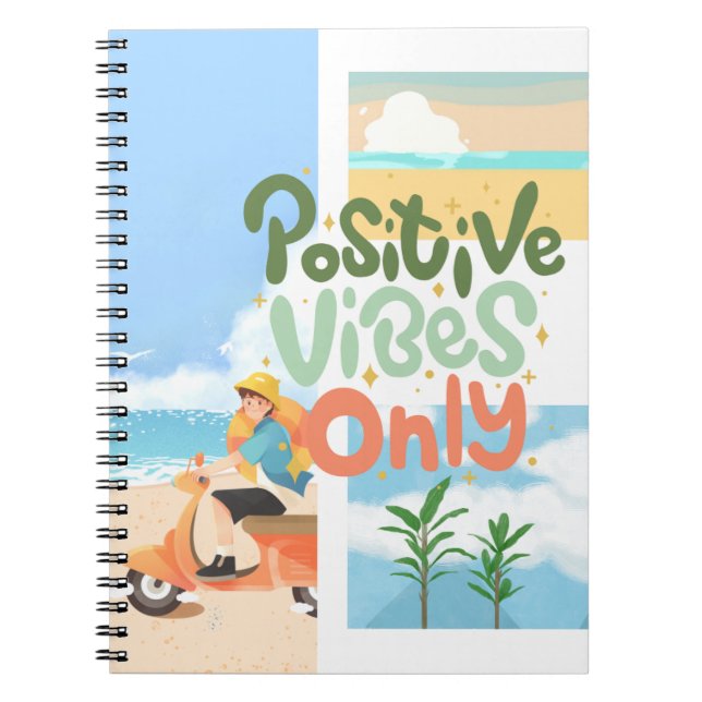 Caderno Espiral Notebook Praia Colorido - Vibes Positivas (Frente)