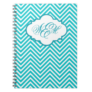Caderno Espiral Notebook Pré-ppy Teal Chevron Script Monograma