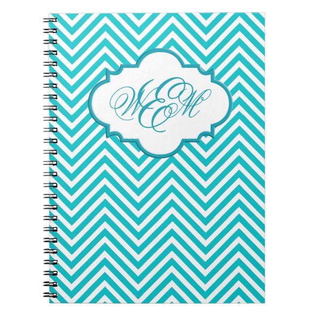 Caderno Espiral Notebook Pré-ppy Teal Chevron Script Monograma (Frente)