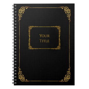Caderno Espiral Notebook preto com ouros e seu texto