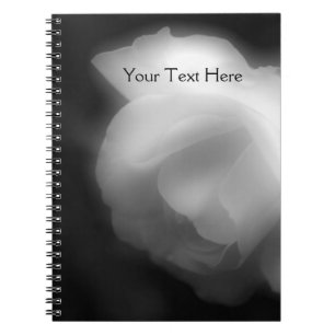 Caderno Espiral Notebook preto e branco com flor de rosa