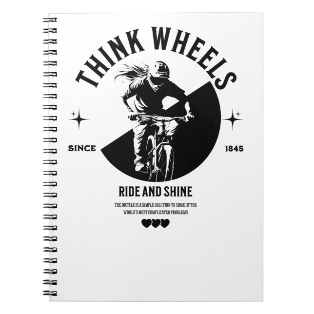Caderno Espiral Notebook preto e branco de bicicleta (Frente)