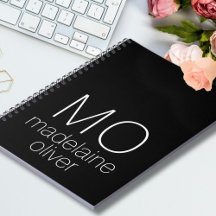 Notebook preto e branco, monograma moderno
